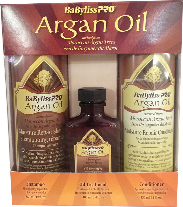 Babyliss Pro Argan Oil Tri-Pack-Moisture Repair Shampoo + Conditioner + Oil  | Red One Australia