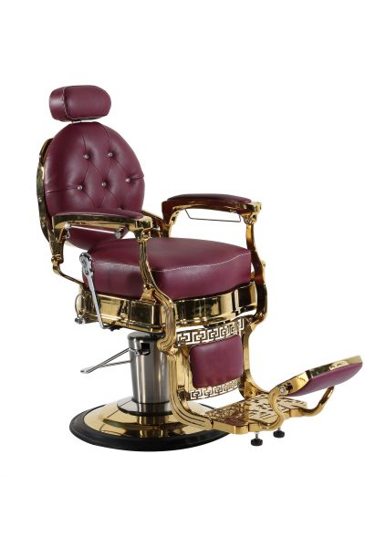 The Legend Chester Barber Chair Burgundy  Leather-Gold Metal