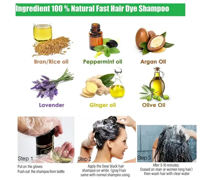 DEXE Black Hair Shampoo – Instant Black Hair Dye Shampoo for Grey Hair 400ml - Image 4